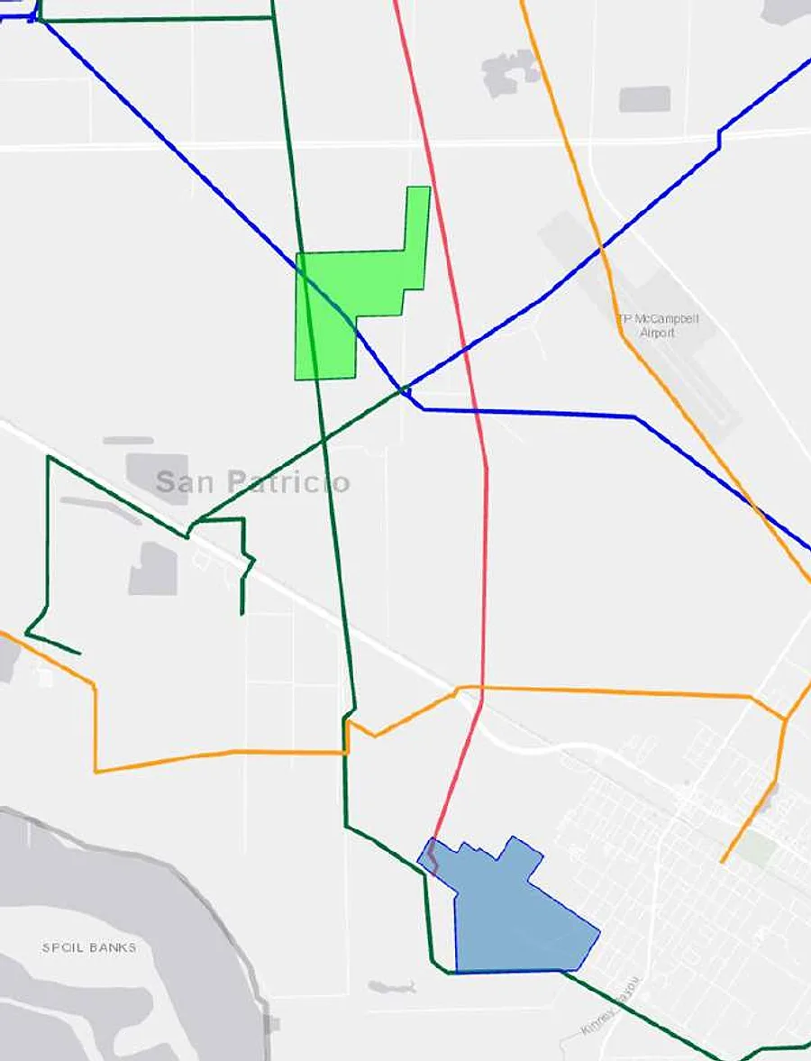 Map of Class I railroads and highways around the Exxon Tract and the Expansion Acreage