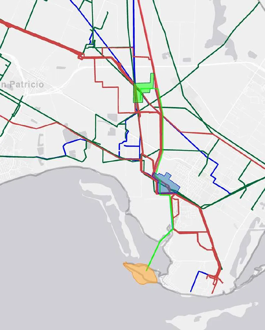 Map of the four tracts with pipeline rights-of-way