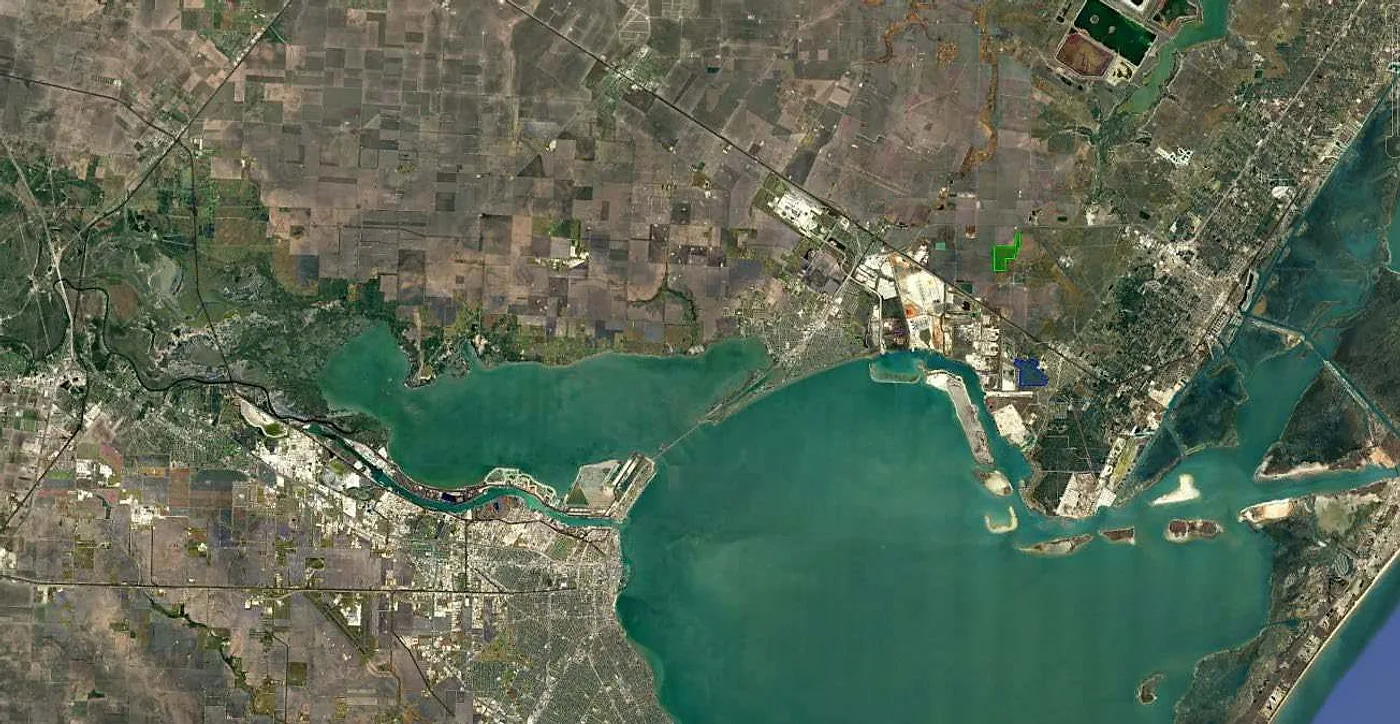 Aerial of Corpus Christi Bay and the Ingleside shoreline